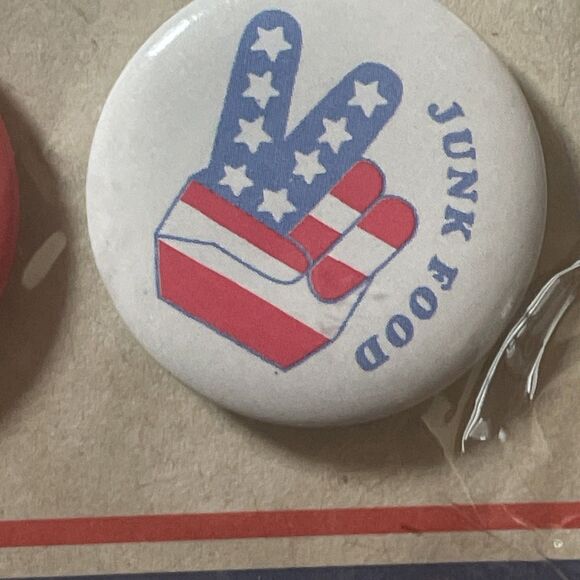 Junk Food Button Set 6pk Party Spirit Good Times Nice Day NWT - Picture 7 of 9